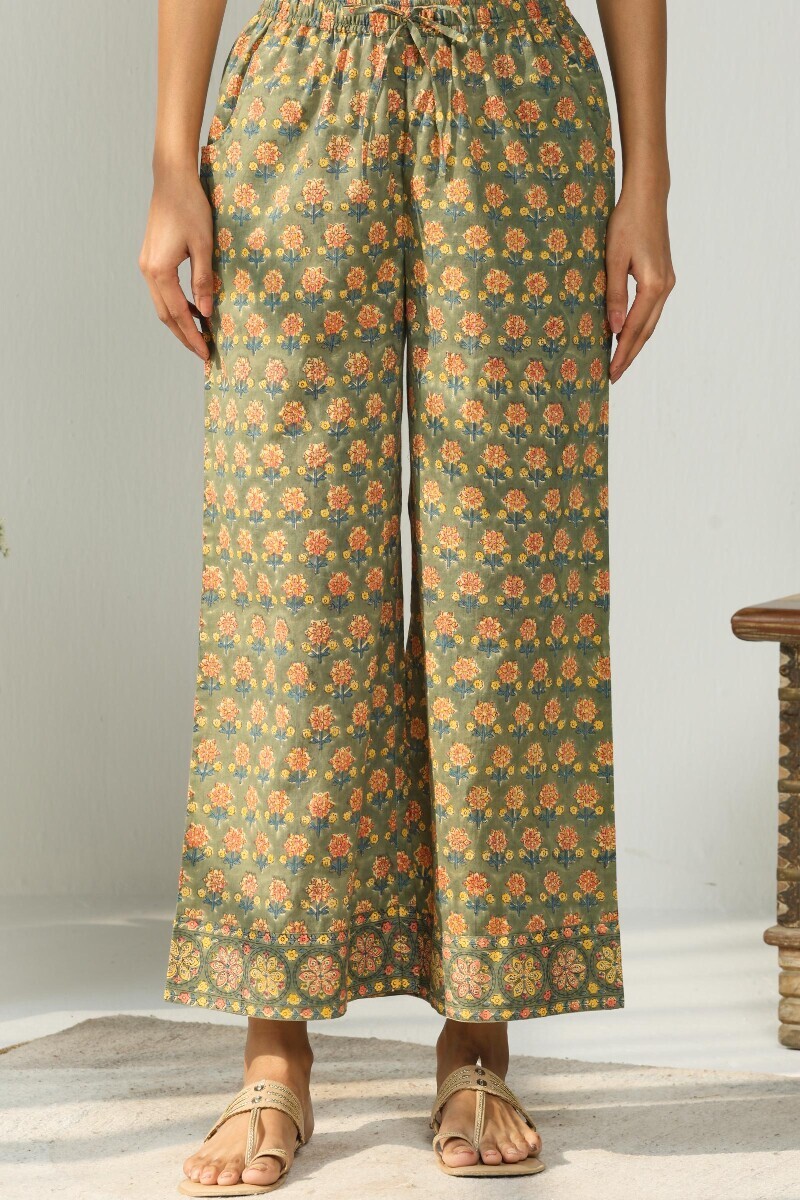 Green Hand Block Printed Cotton Farsi