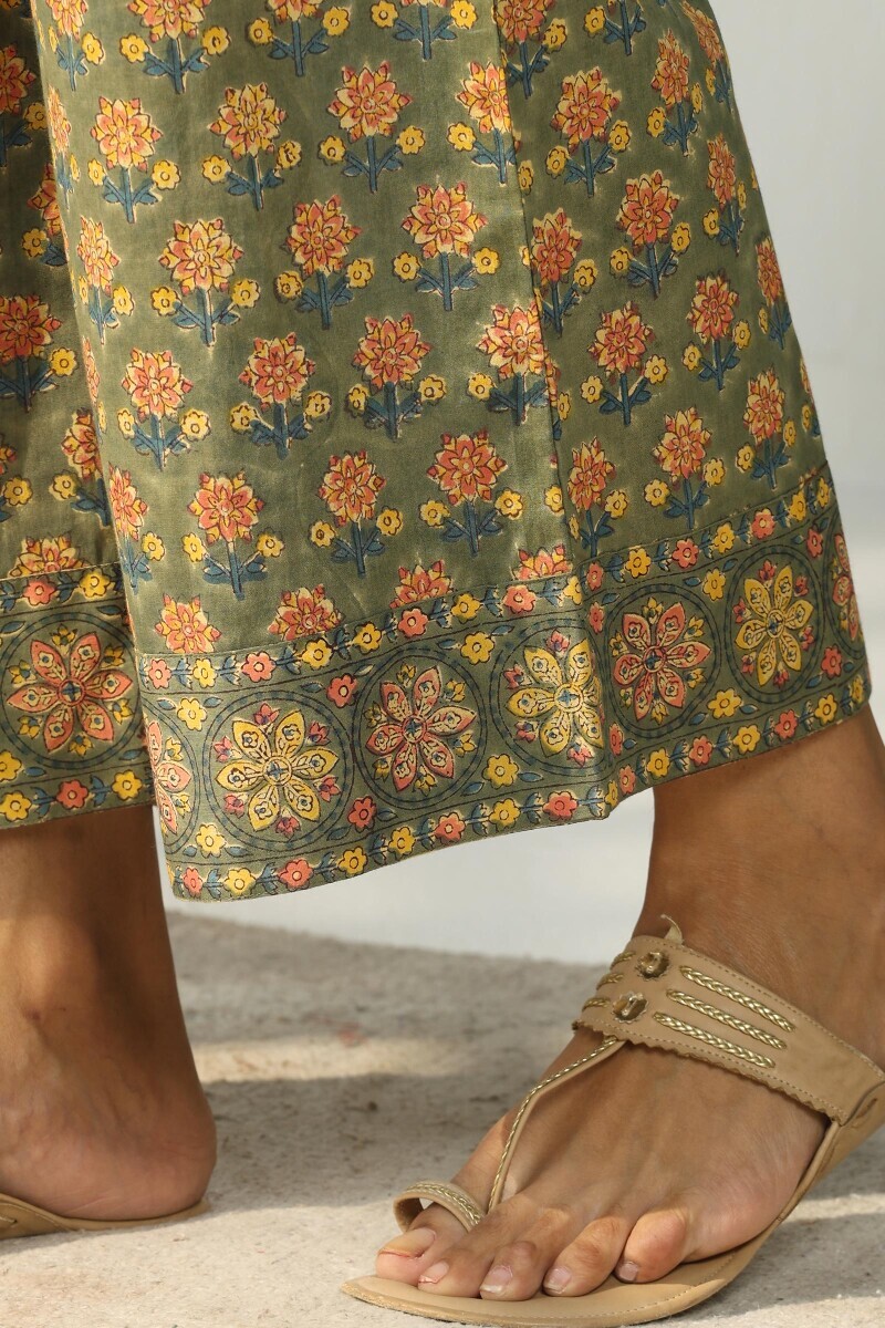 Green Hand Block Printed Cotton Farsi