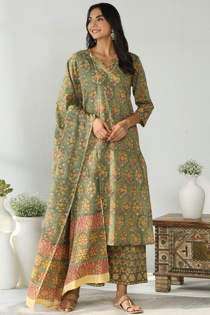 Green Hand Block Printed Cotton Farsi