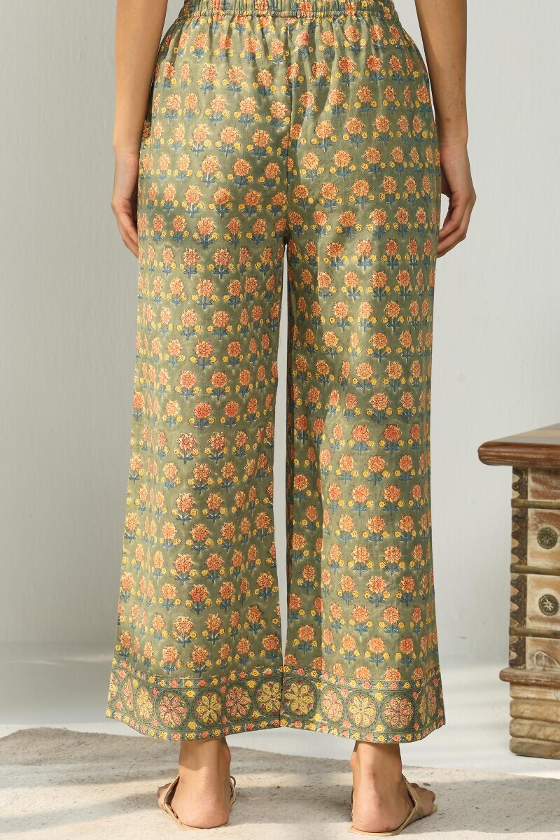 Green Hand Block Printed Cotton Farsi