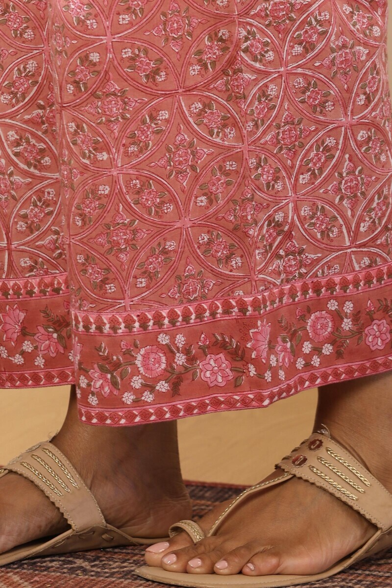 Pink Hand Block Printed Cotton Farsi