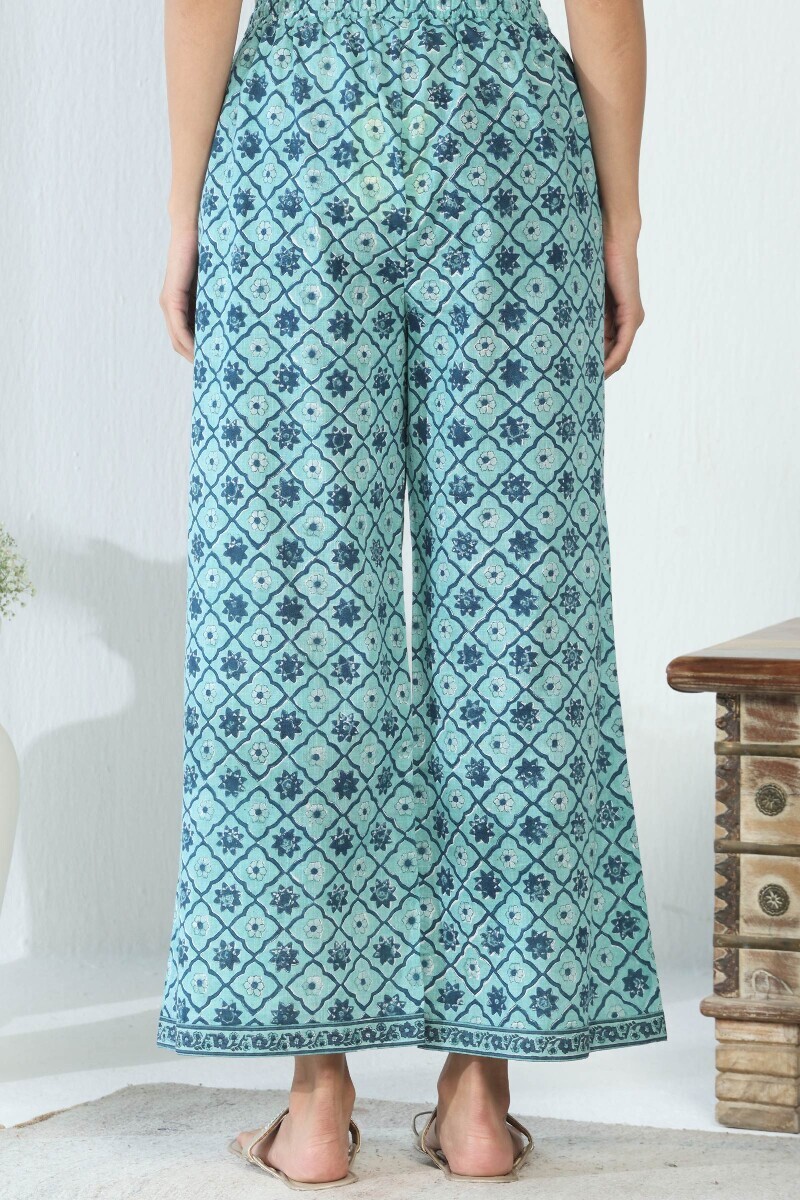 Blue Hand Block Printed Cotton Slub Farsi