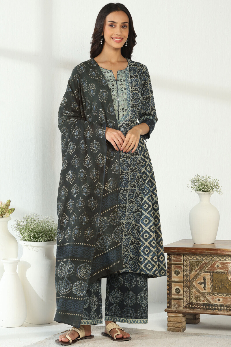 Indigo Hand Block Printed Cotton Farsi