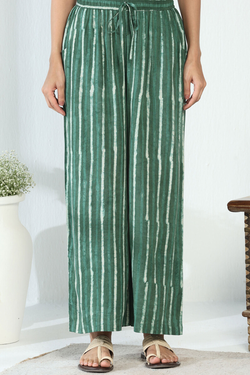 Green Hand Block Printed Viscose Farsi