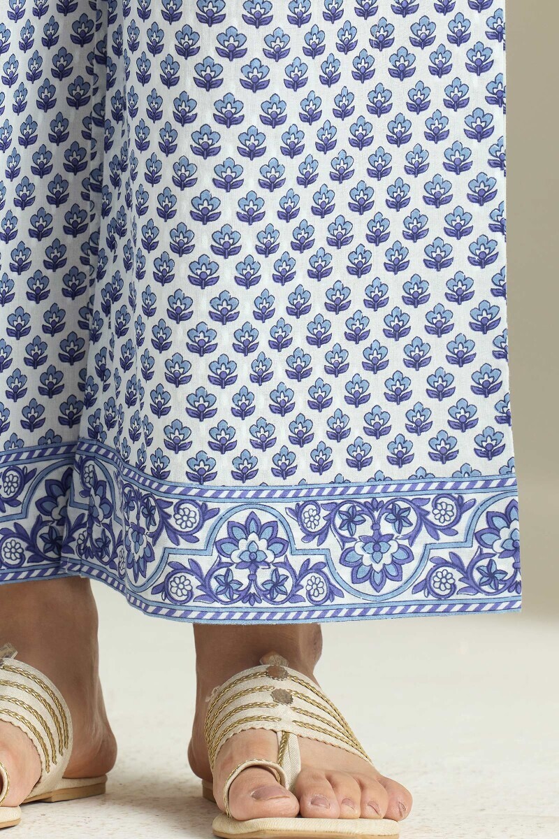 White Hand Printed Cotton Dobby Farsi