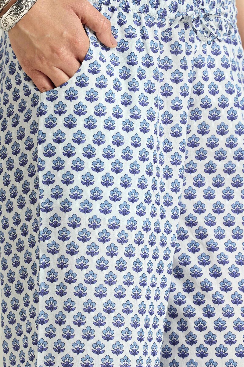 White Hand Printed Cotton Dobby Farsi