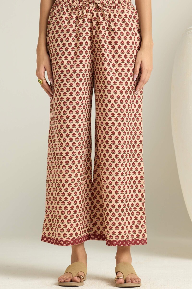Cream Hand Printed Cotton Farsi