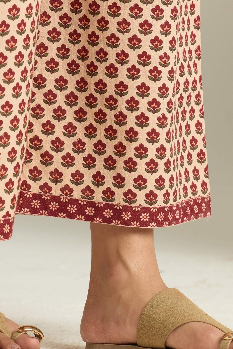 Cream Hand Printed Cotton Farsi
