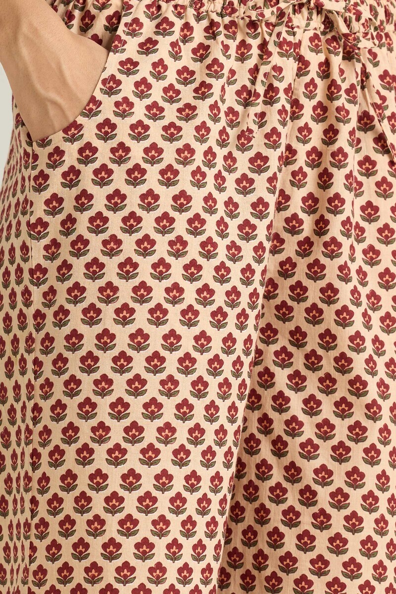 Cream Hand Printed Cotton Farsi