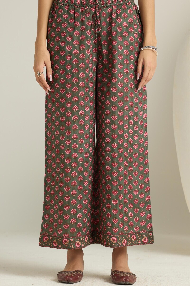 Green Hand Printed Cotton Dobby Farsi