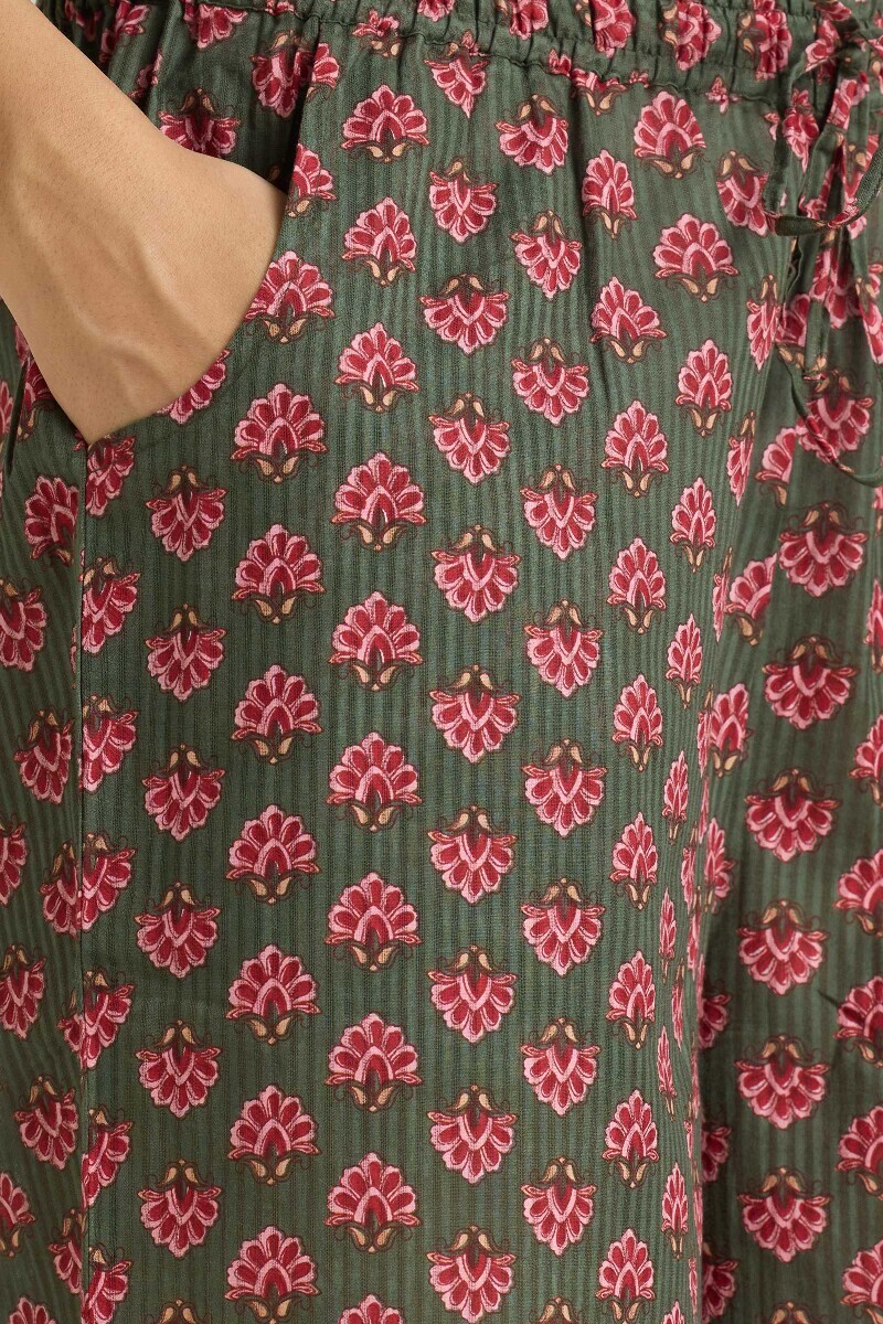 Green Hand Printed Cotton Dobby Farsi