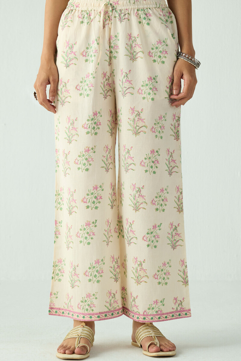Cream Hand Block Printed Cotton Farsi