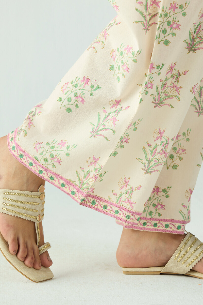 Cream Hand Block Printed Cotton Farsi