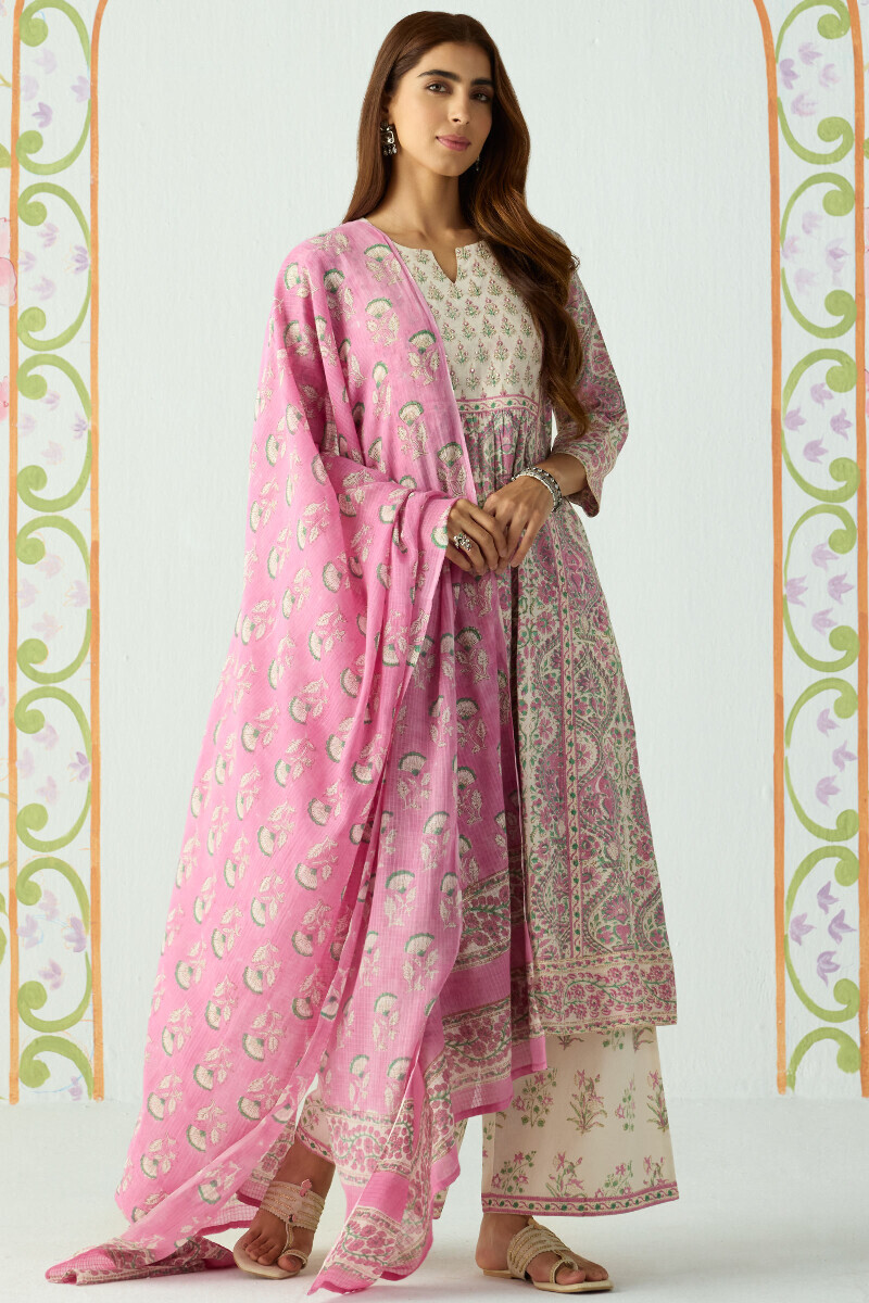 Cream Hand Block Printed Cotton Farsi