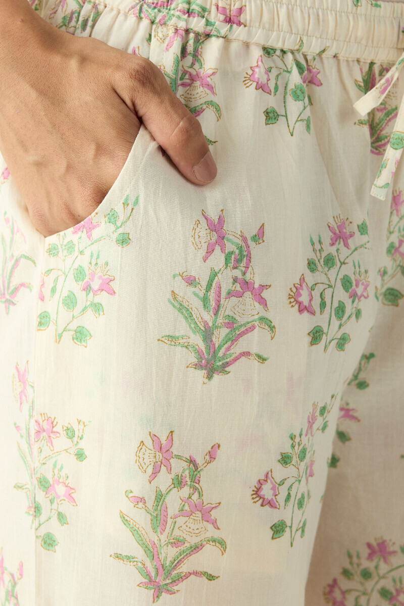 Cream Hand Block Printed Cotton Farsi