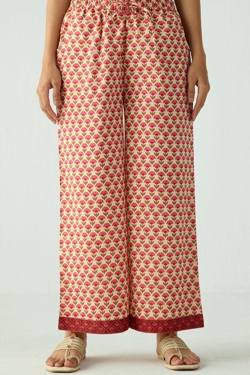 Cream Hand Printed Cotton Farsi