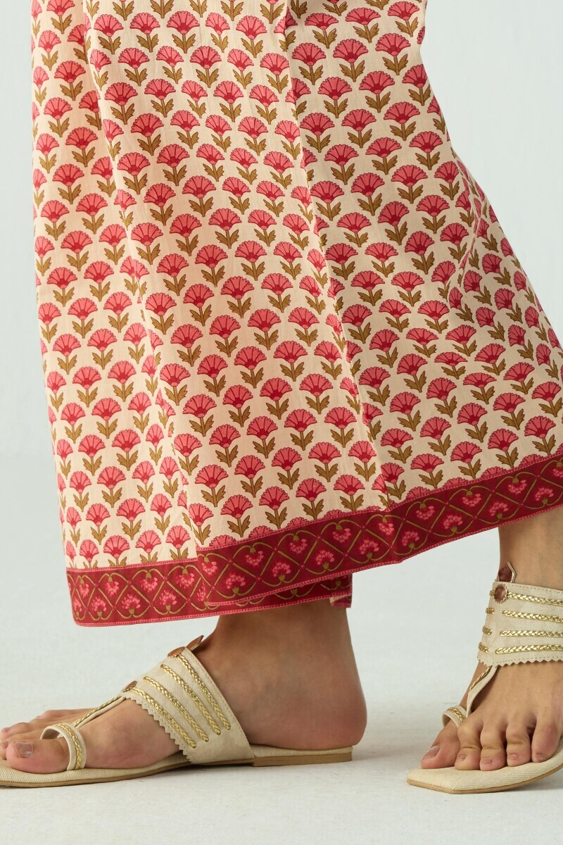 Cream Hand Printed Cotton Farsi