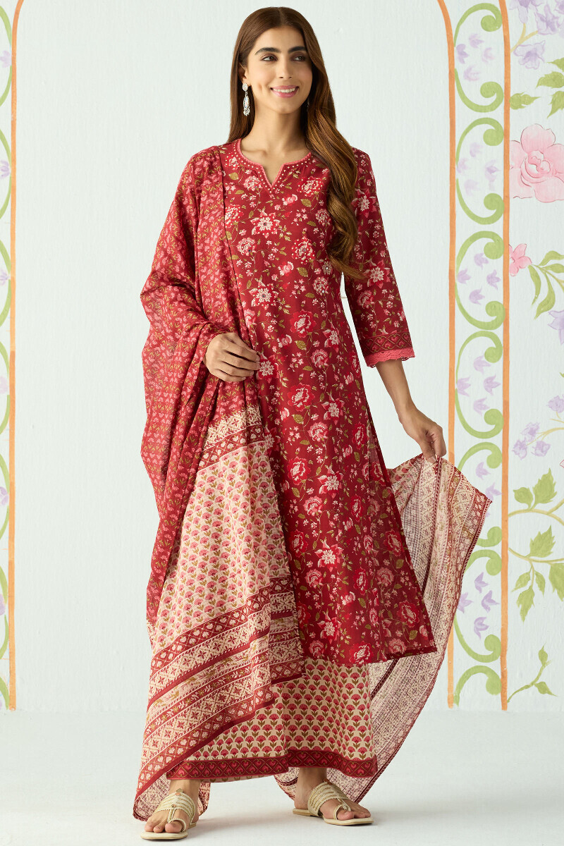 Cream Hand Printed Cotton Farsi