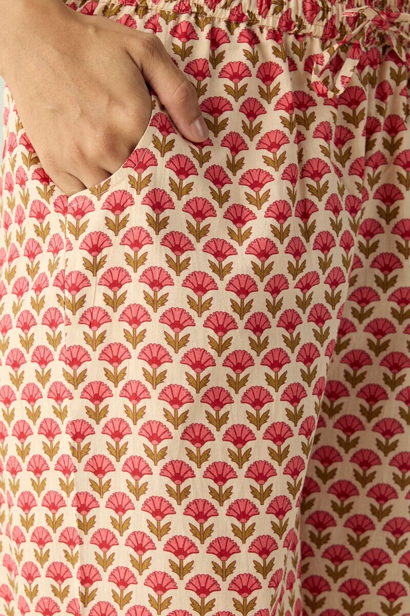 Cream Hand Printed Cotton Farsi
