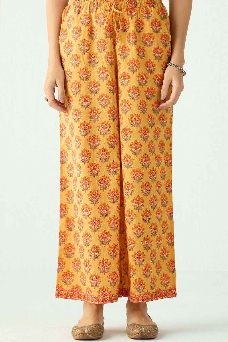 Mustard Hand Printed Cotton Dobby Farsi