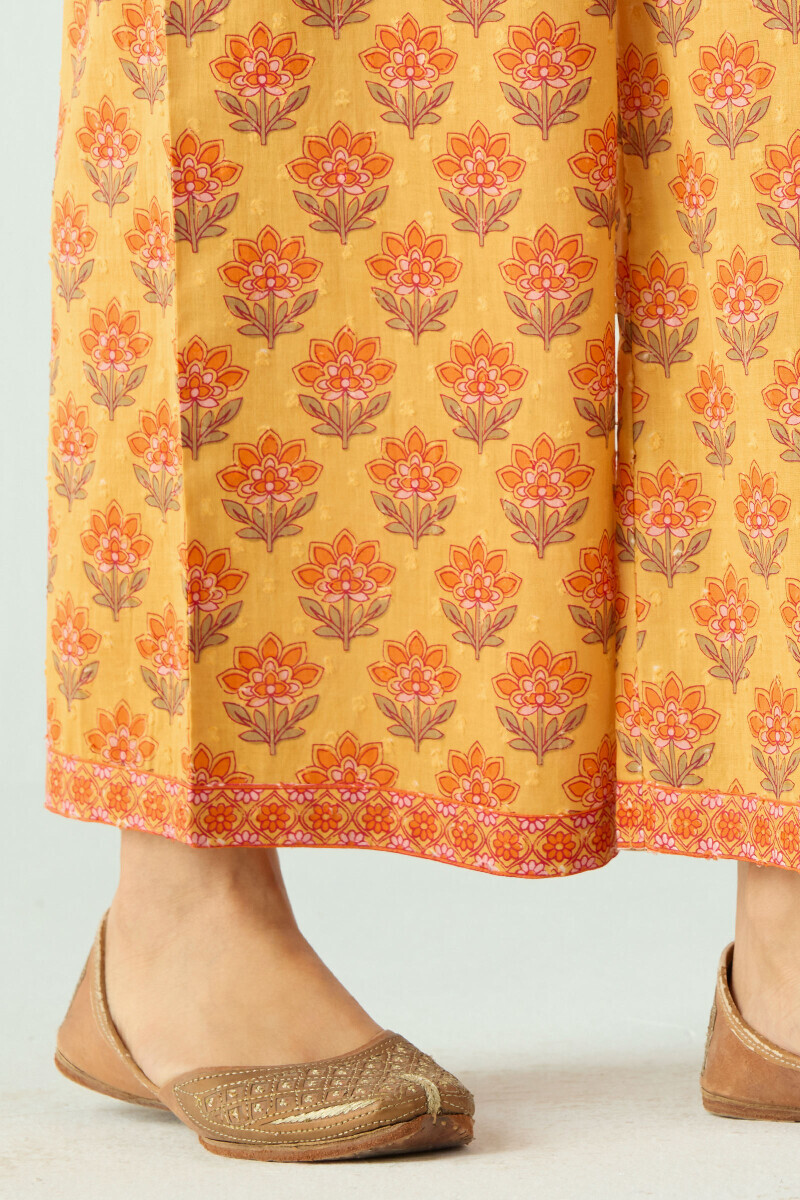 Mustard Hand Printed Cotton Dobby Farsi