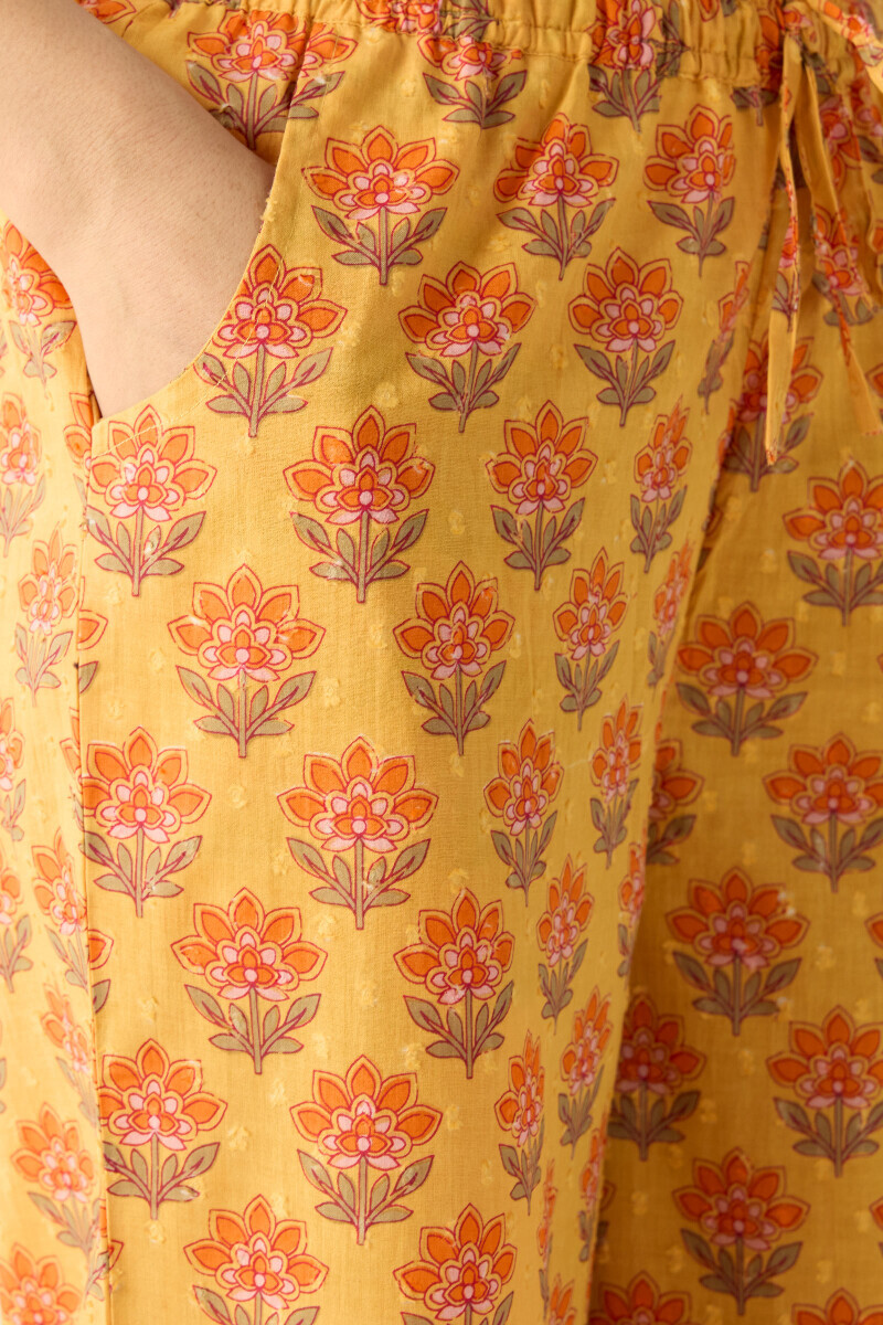 Mustard Hand Printed Cotton Dobby Farsi