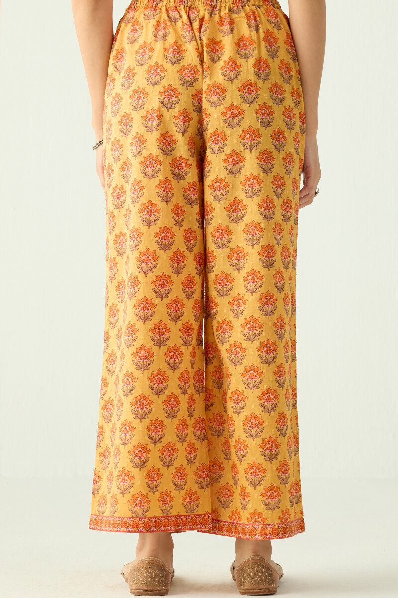 Mustard Hand Printed Cotton Dobby Farsi