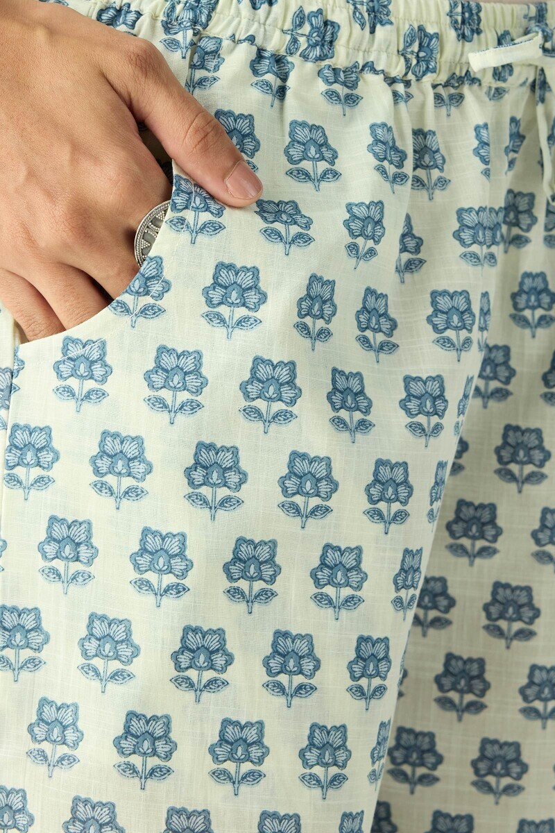 Off-White Hand Printed Cotton Slub Farsi