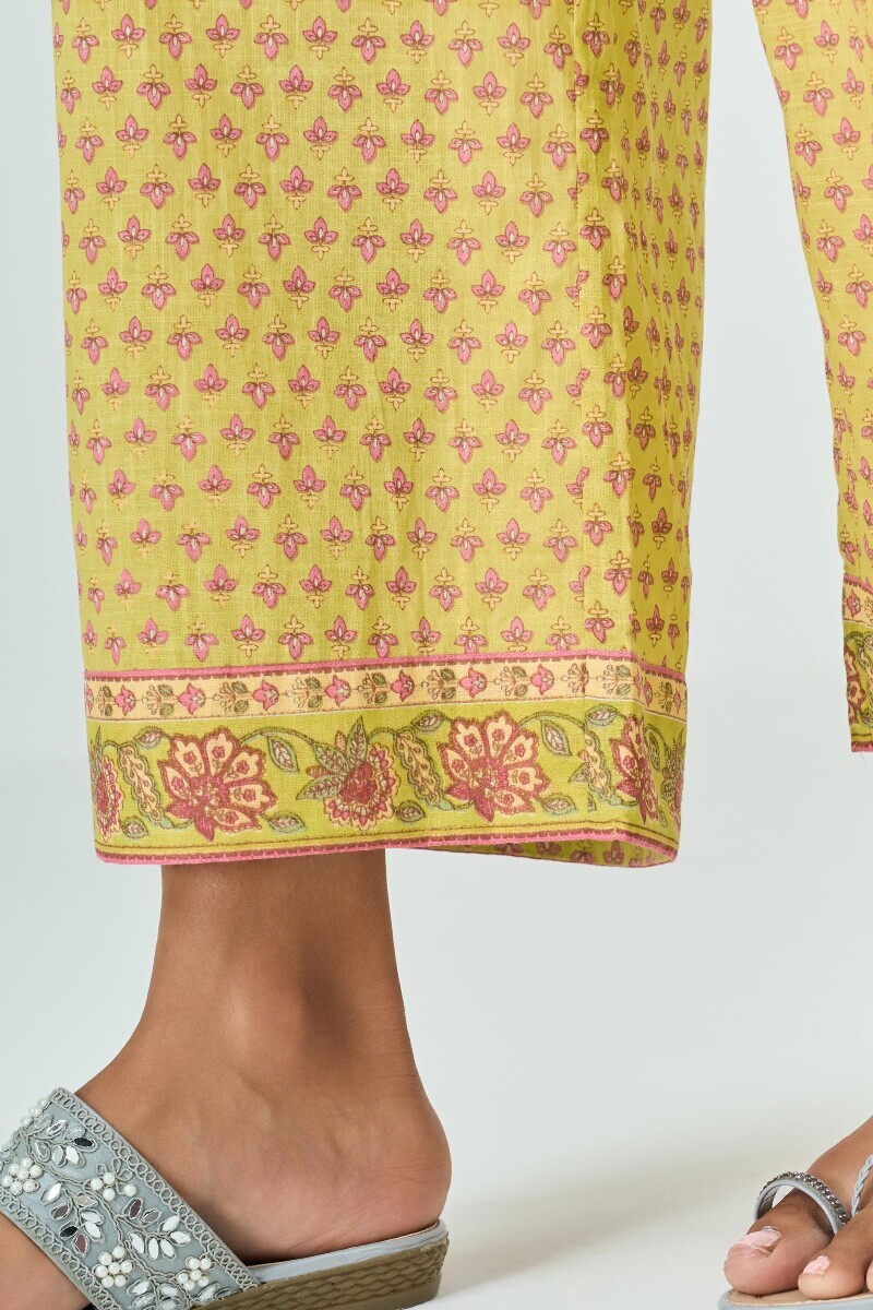 Green Hand Printed Cotton Slub Farsi