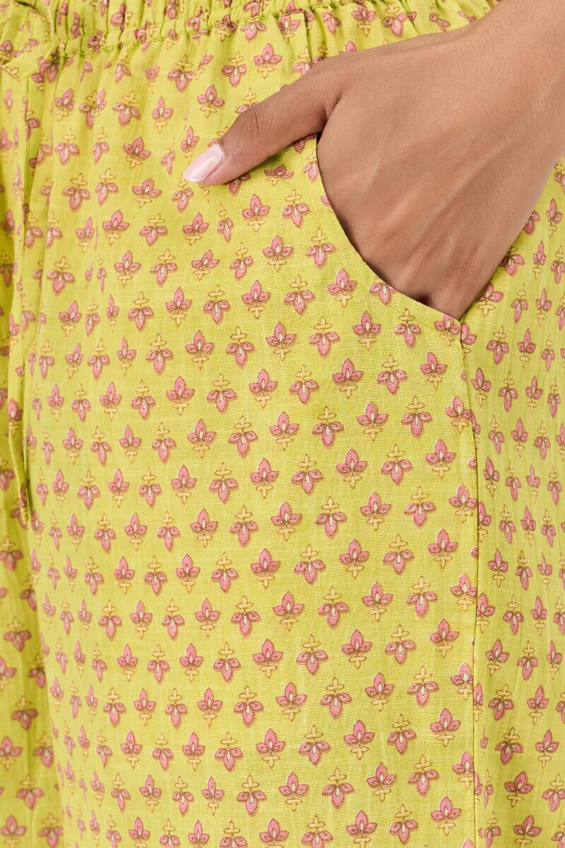 Green Hand Printed Cotton Slub Farsi