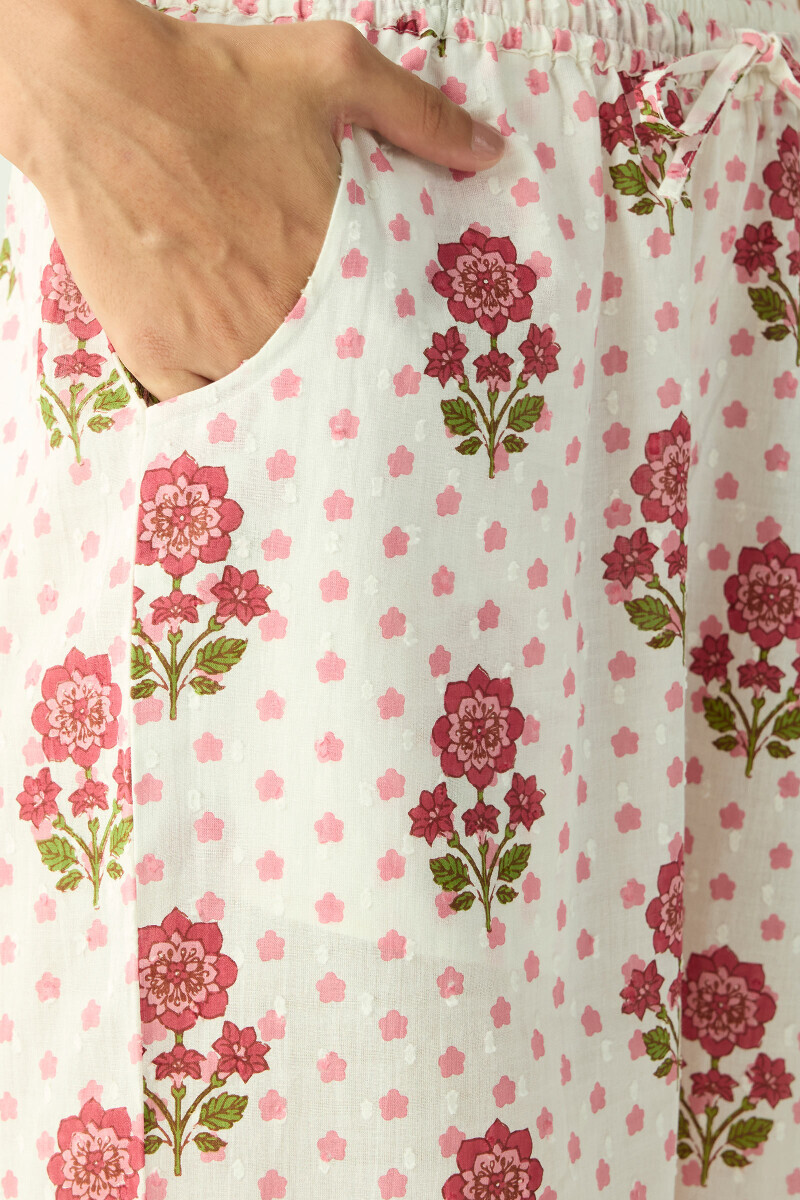 White Hand Printed Cotton Dobby Farsi
