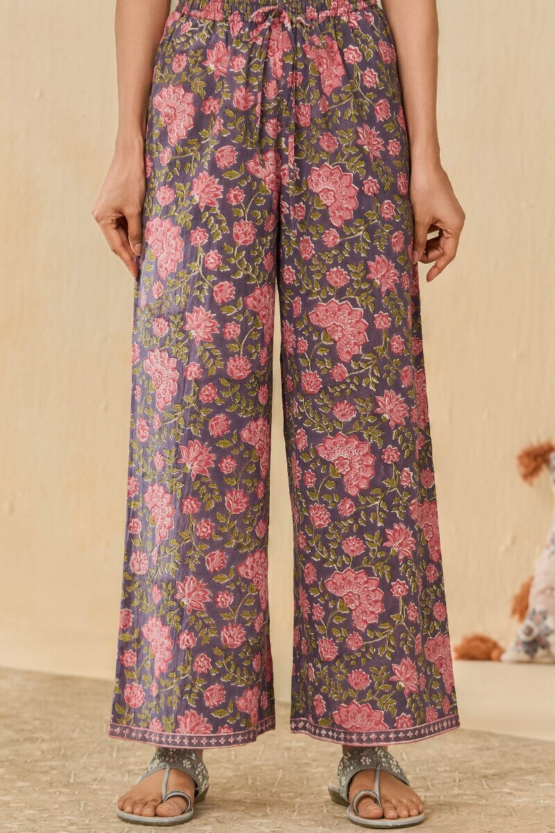 Mauve Hand Block Printed Cotton Farsi