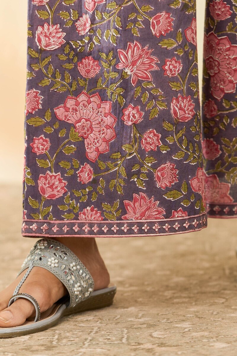 Mauve Hand Block Printed Cotton Farsi