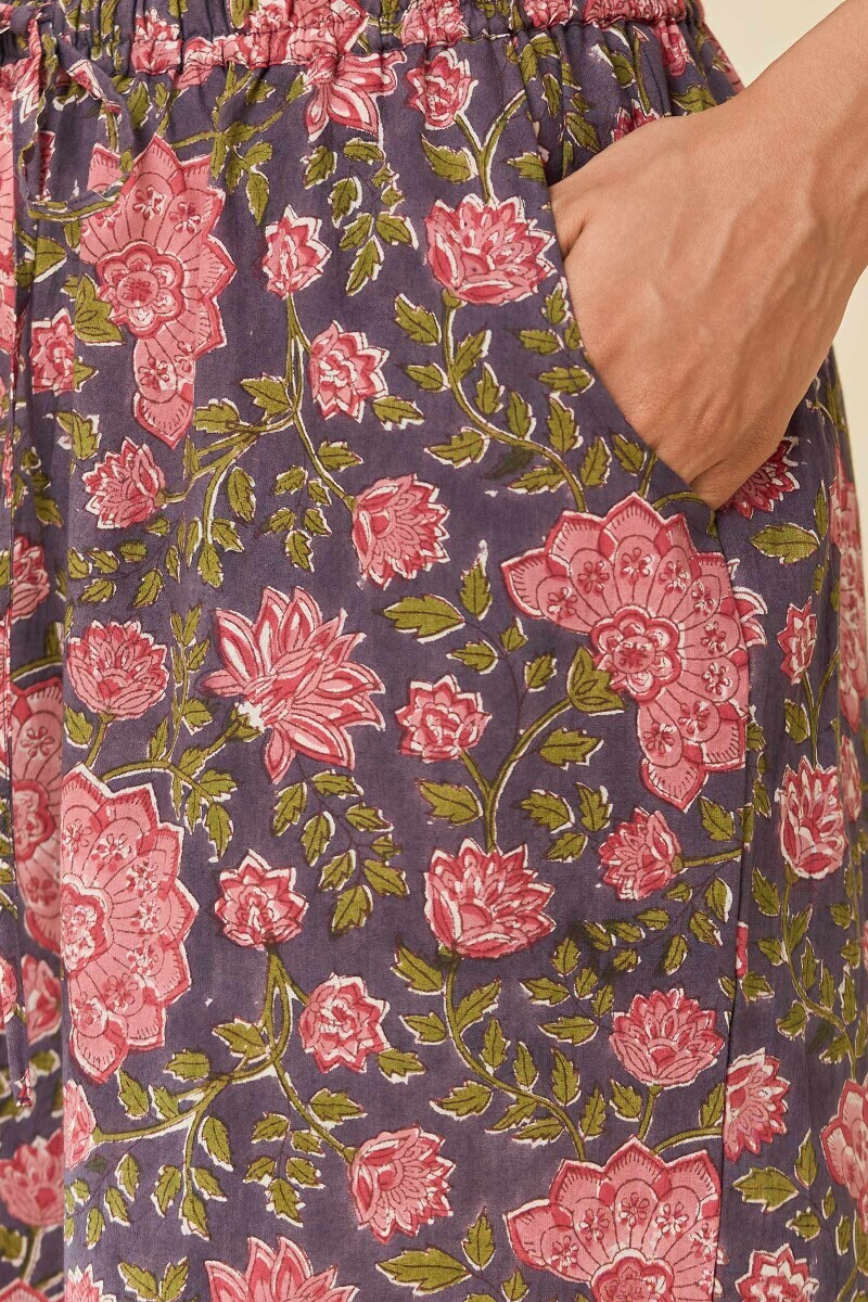 Mauve Hand Block Printed Cotton Farsi