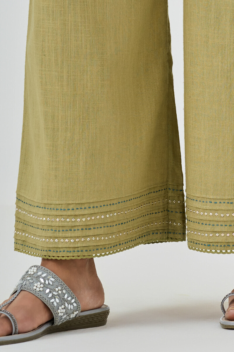 Green Handcrafted Gauze Slub Farsi