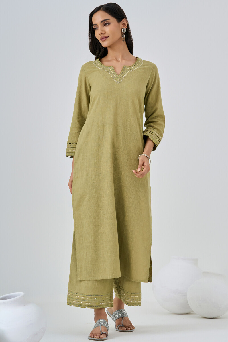Green Handcrafted Gauze Slub Farsi