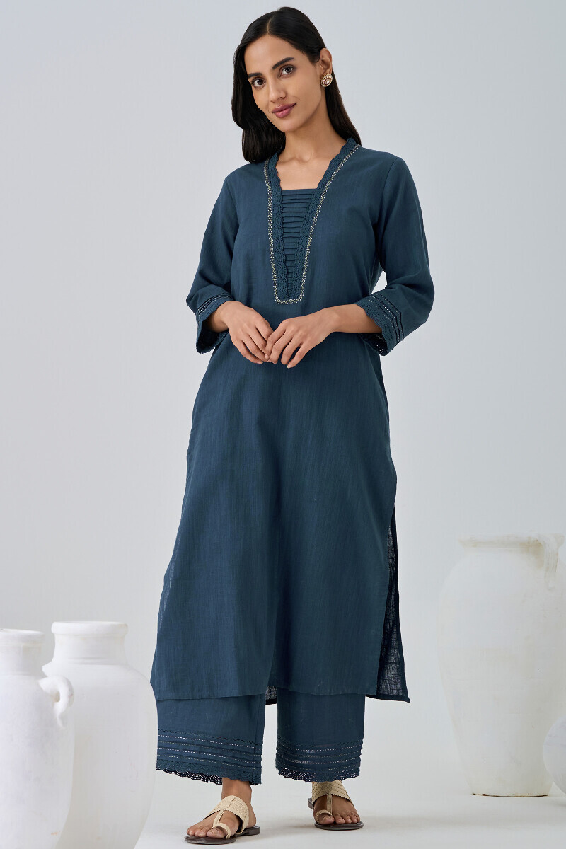 Blue Handcrafted Gauze Slub Farsi