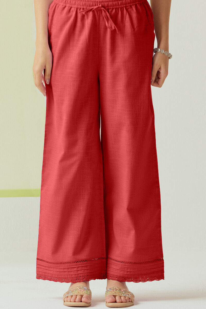 Red Handcrafted Gauze Slub Farsi