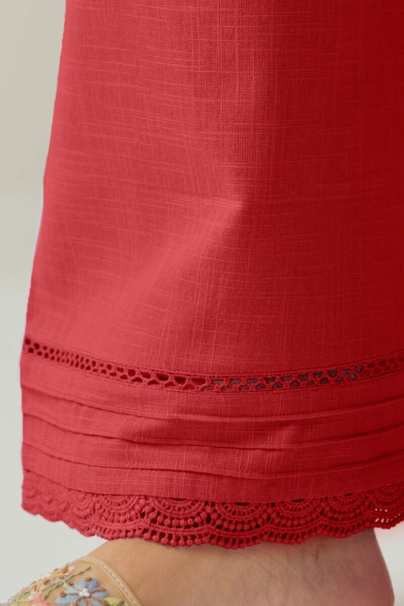 Red Handcrafted Gauze Slub Farsi