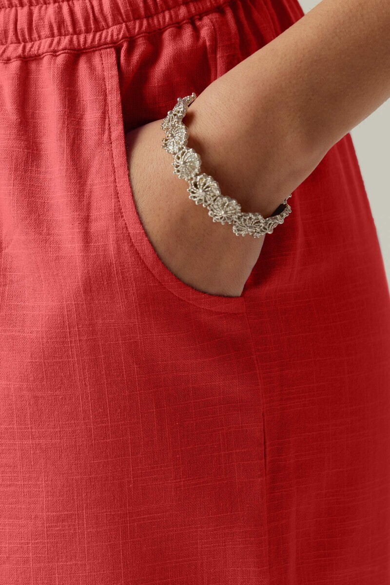 Red Handcrafted Gauze Slub Farsi