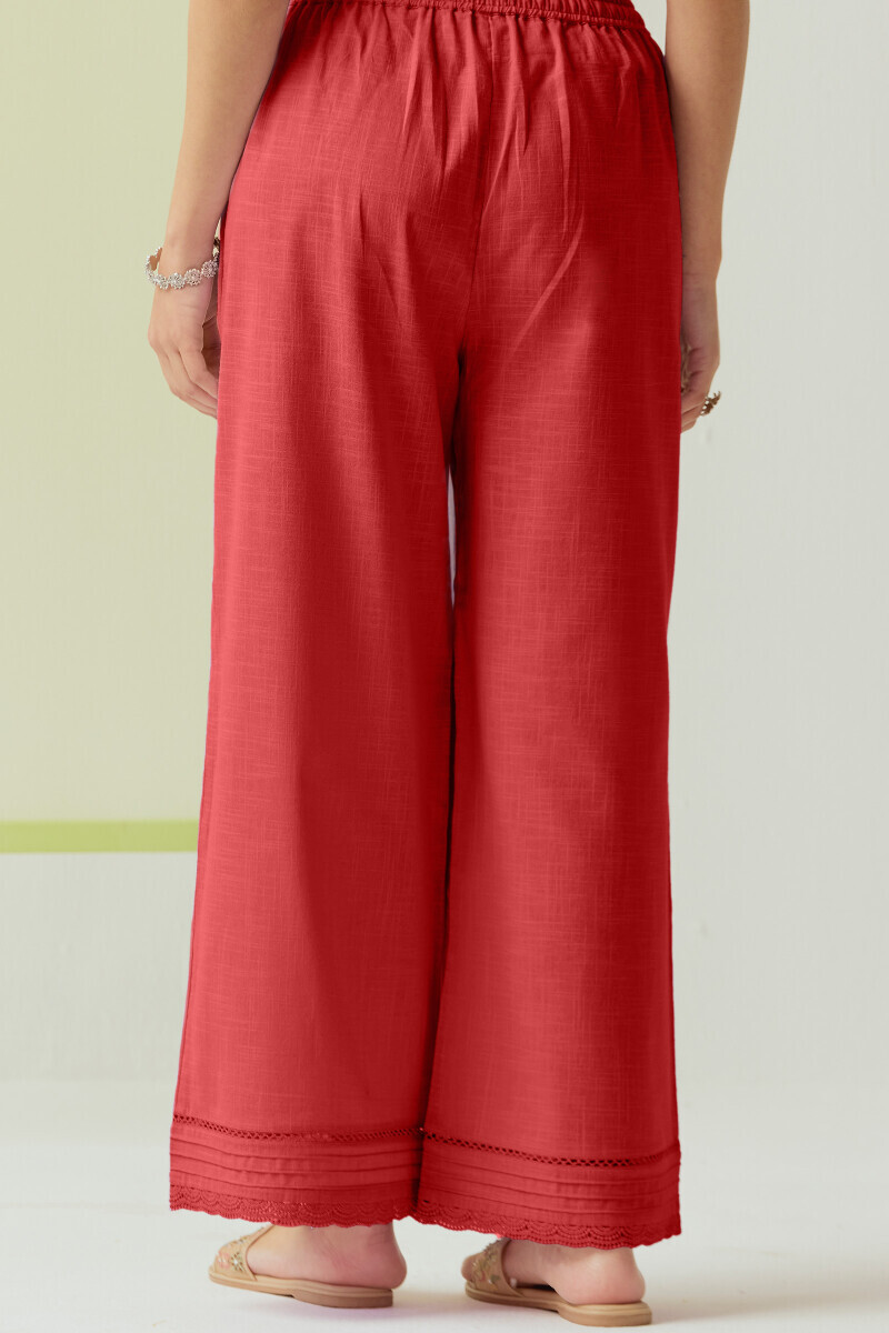 Red Handcrafted Gauze Slub Farsi