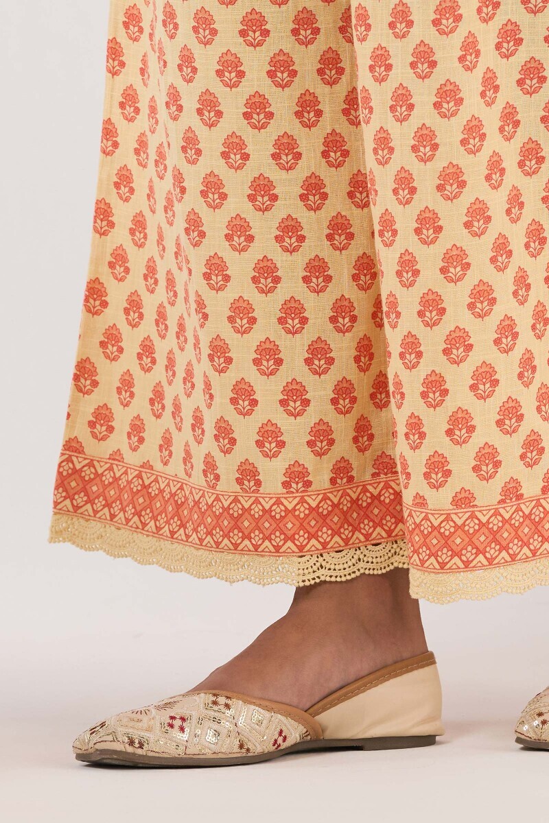 Cream Hand Printed Cotton Slub Farsi