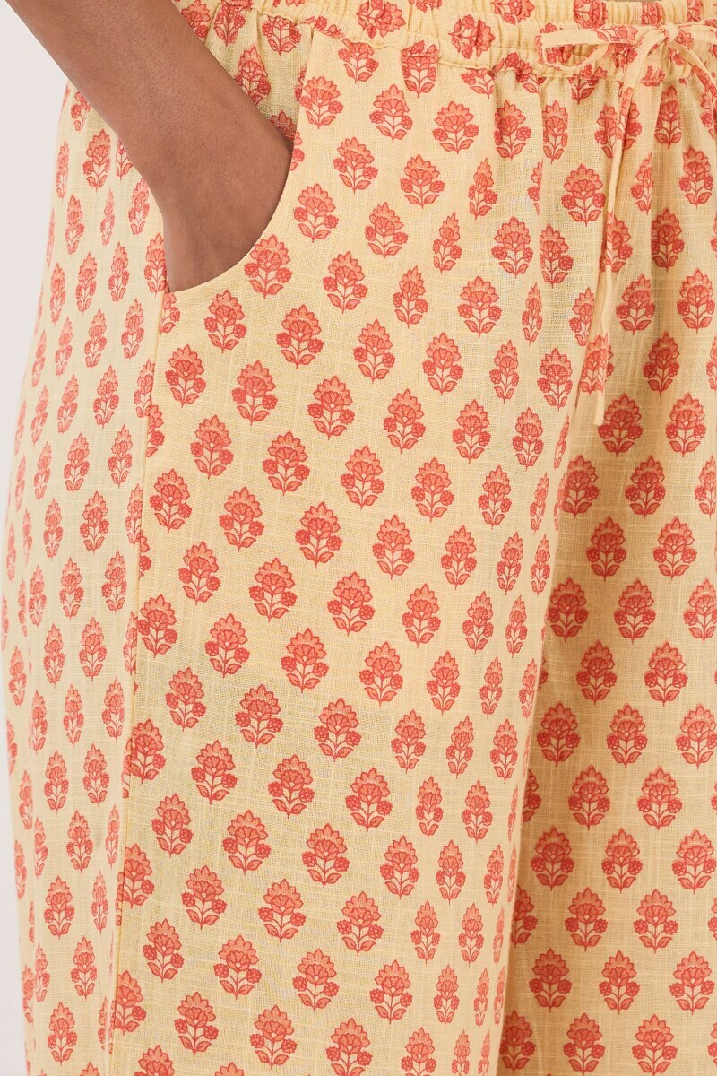 Cream Hand Printed Cotton Slub Farsi
