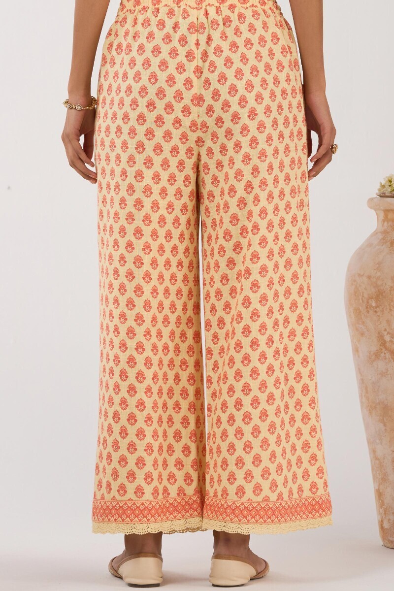 Cream Hand Printed Cotton Slub Farsi