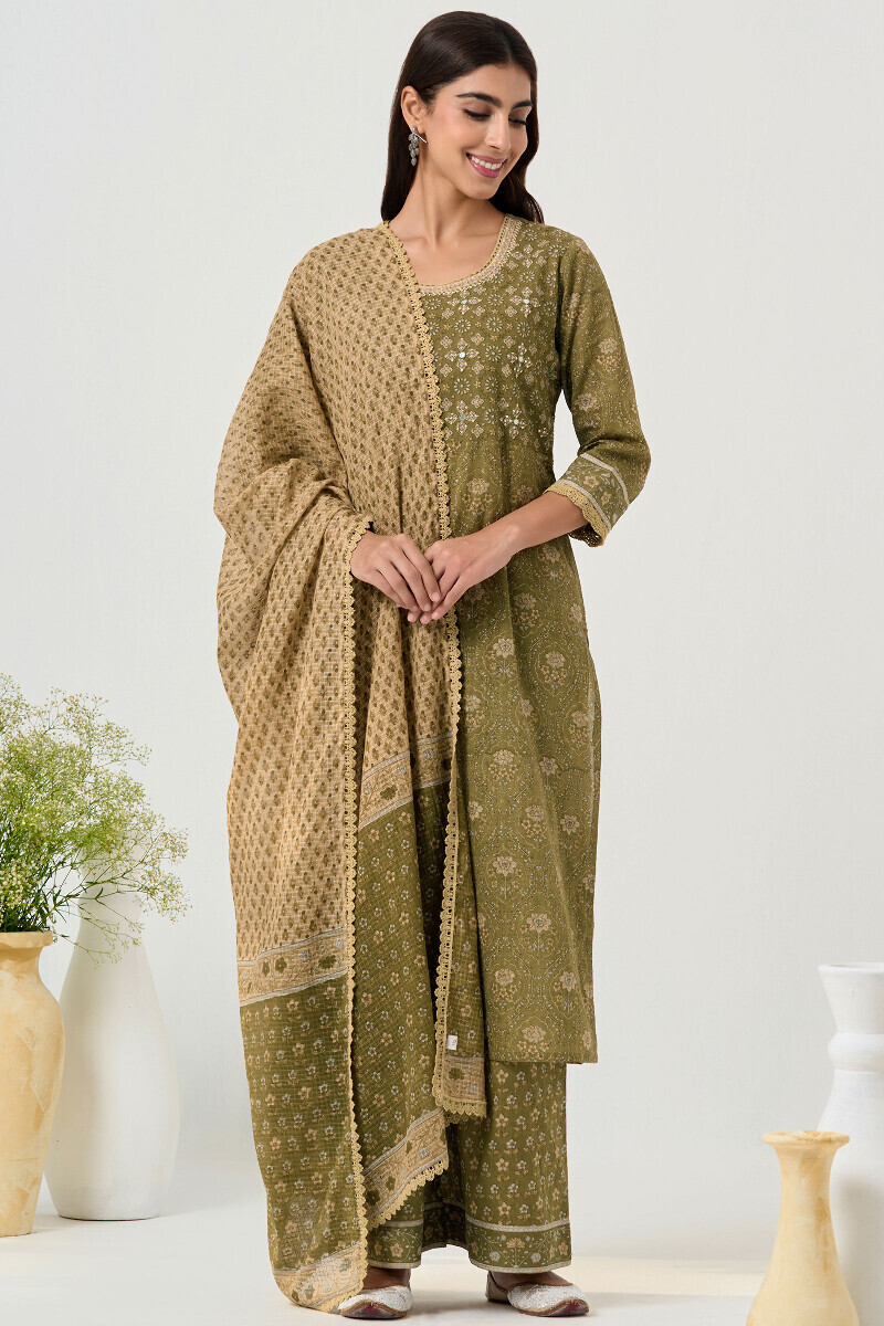 Green Hand Block Printed Cotton Farsi