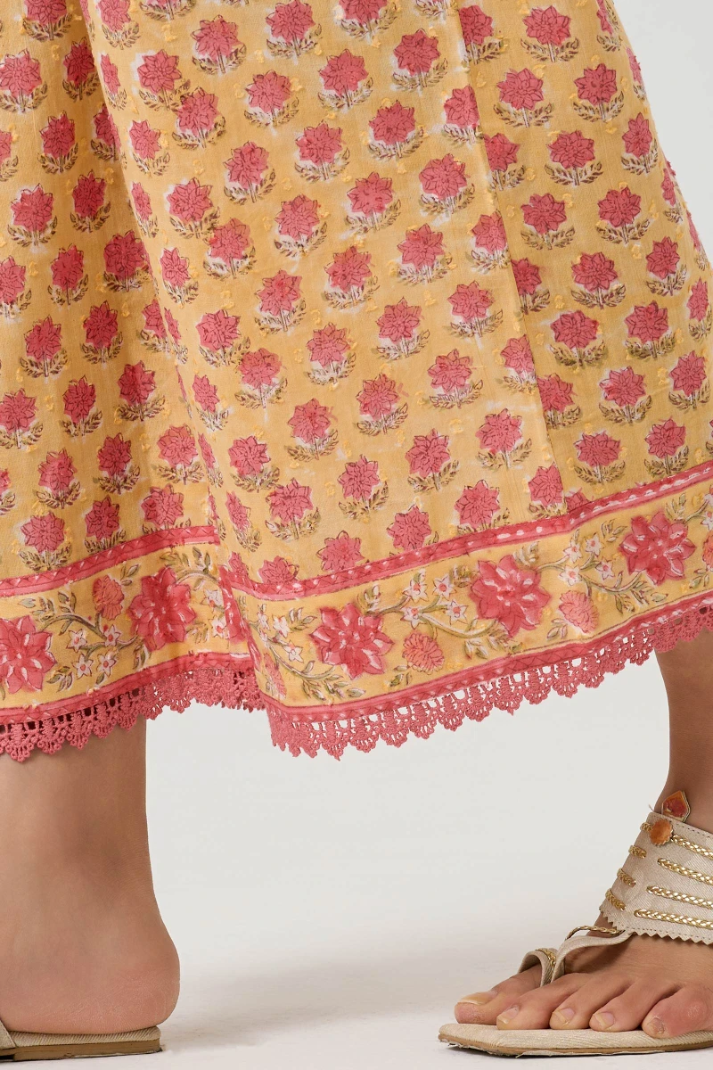 Yellow Hand Block Printed Ram Buta Farsi