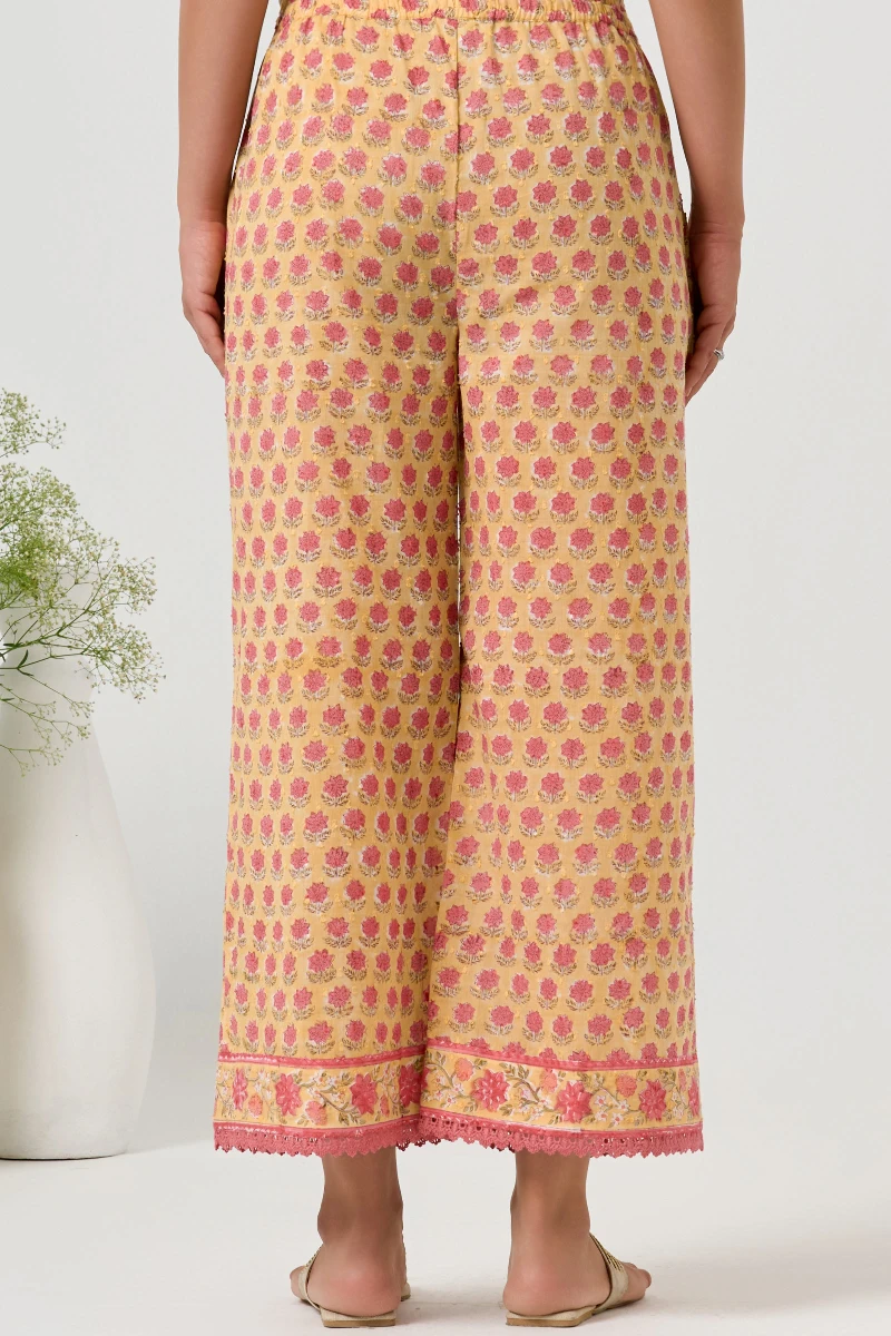 Yellow Hand Block Printed Ram Buta Farsi