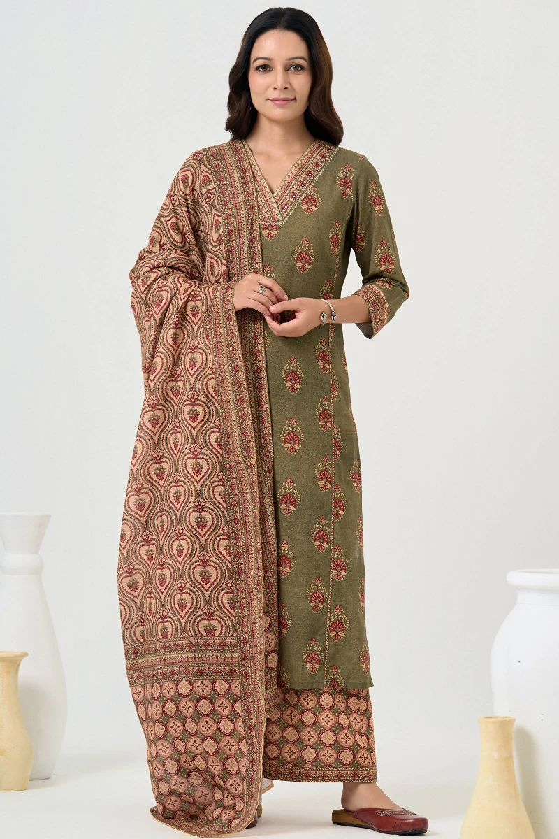 Beige Printed Cotton Farsi