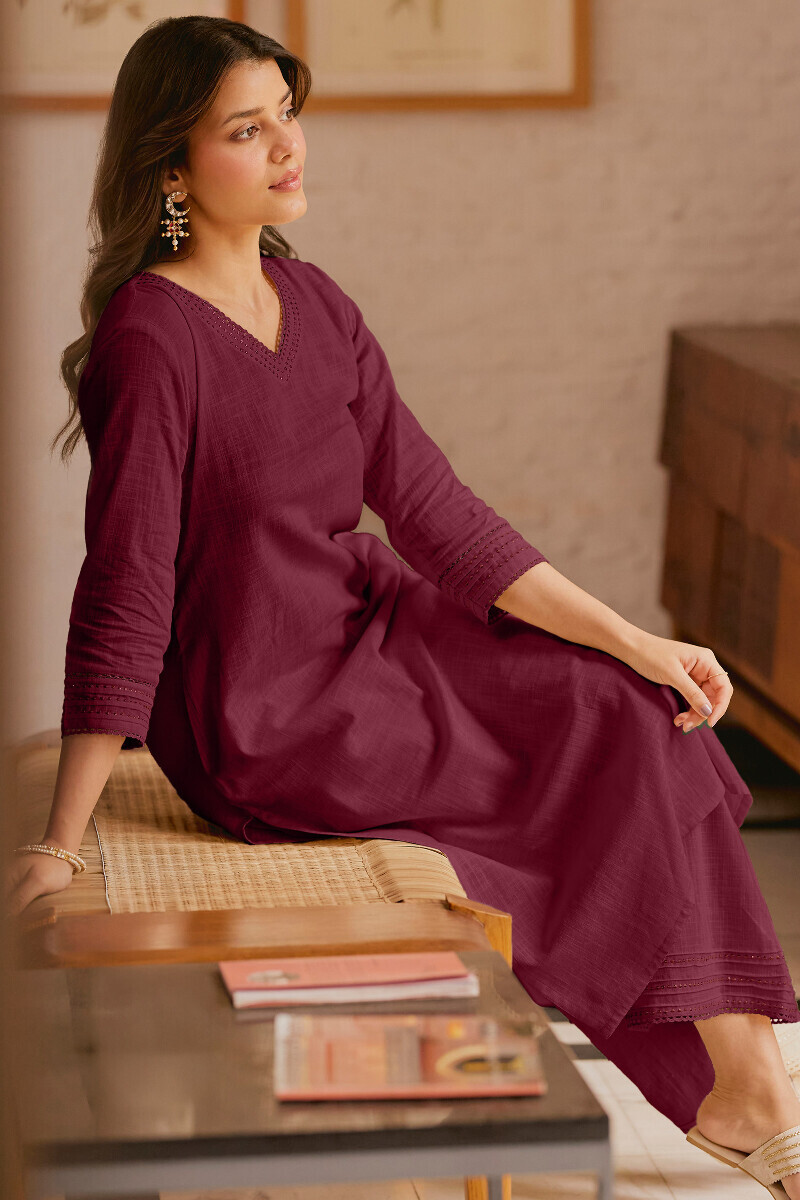 Maroon Handcrafted Gauze Slub Farsi