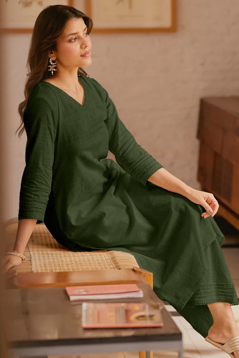 Green Handcrafted Gauze Slub Farsi